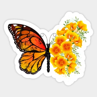 Flower Butterfly with Yellow California Poppy Sticker